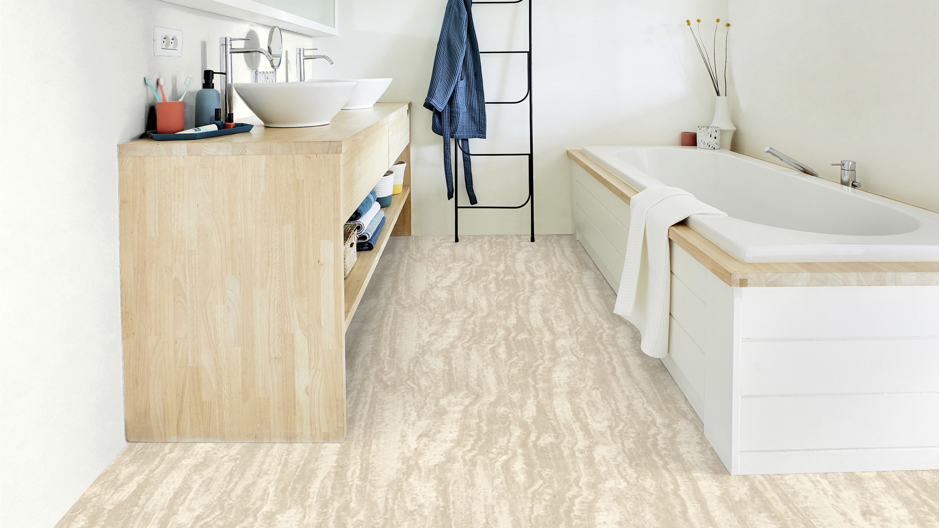 Tarkett Aquarelle Våtromsbelegg Travertine White - Bilde 2