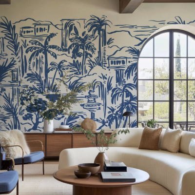 Blå fototapet med palmer – Rebel Walls Palm Oasis Blue