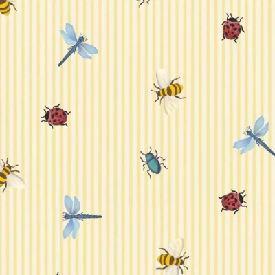 Eijffinger Tiny Treasures 363180 gul tapet med insekter og striper